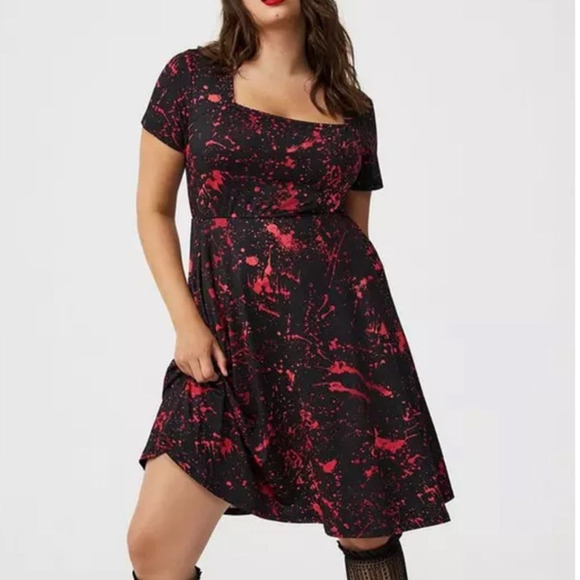 Torrid Plus Size 0 (0X 12) Blood Splatter Cosplay Costume A-Line Dress Pockets - Picture 2 of 4